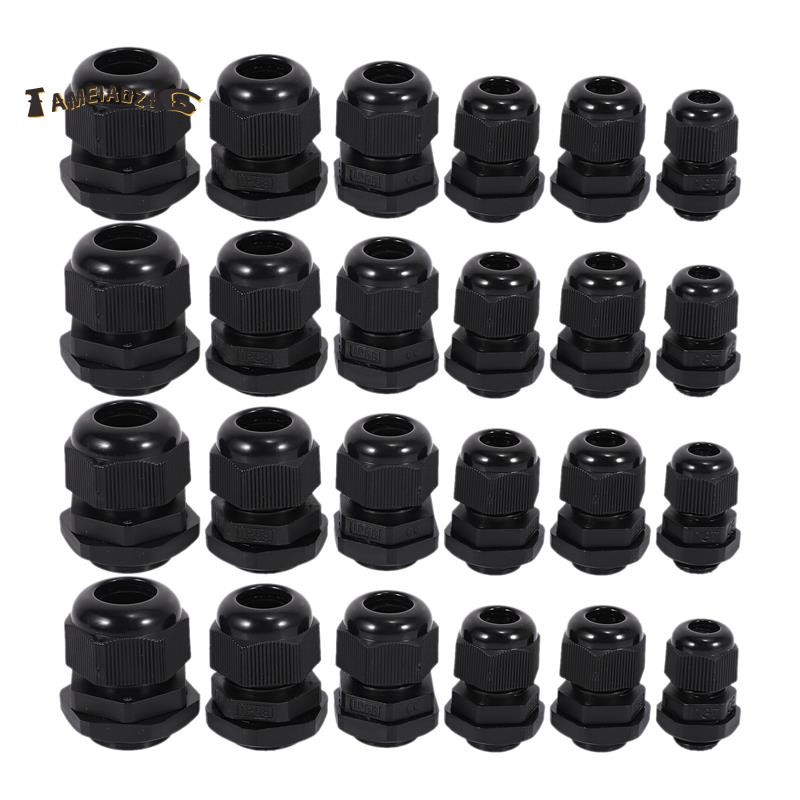 24 ชิ้นพลาสติกกันน้ําปรับได้ 3.5 - 13 มม. สายเคเบิลข้อต่อ Gland, PG7, PG9, PG11, PG13.5, PG16, แพ็ค 