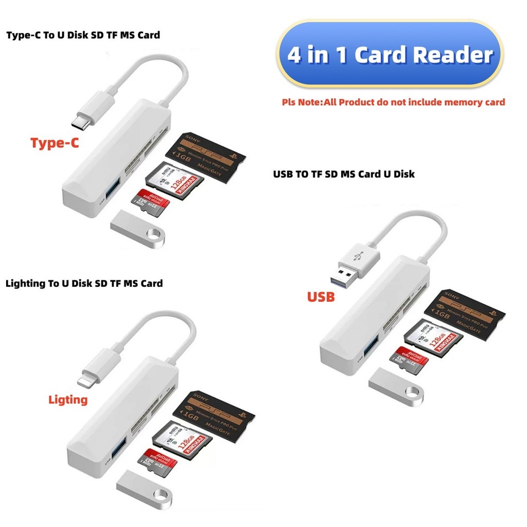 4 in 1 Card Reader อะแดปเตอร์สําหรับ Fujifilm Sony Memory Stick Pro Duo CardReader สําหรับ i/OS 26 1