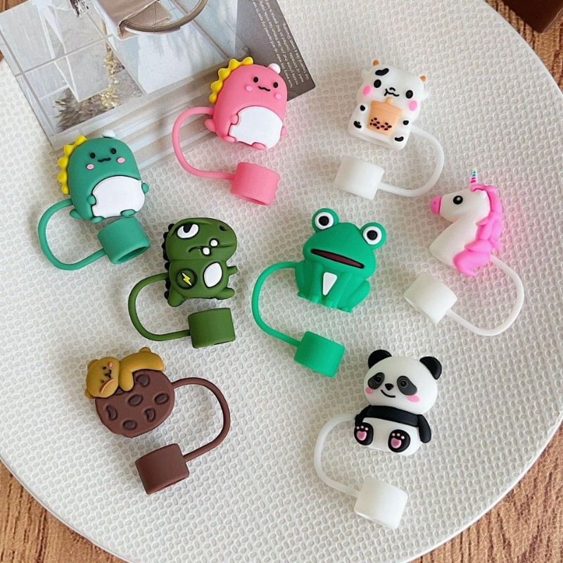 SUGAW 10 มม.การ์ตูนสัตว์ซิลิโคนฟาง,ฝาปิดแก้วน้ํา,ขวดน้ําฝาปิดฟาง,แก้วฟางเคล็ดลับสําหรับ Stanley & Owala