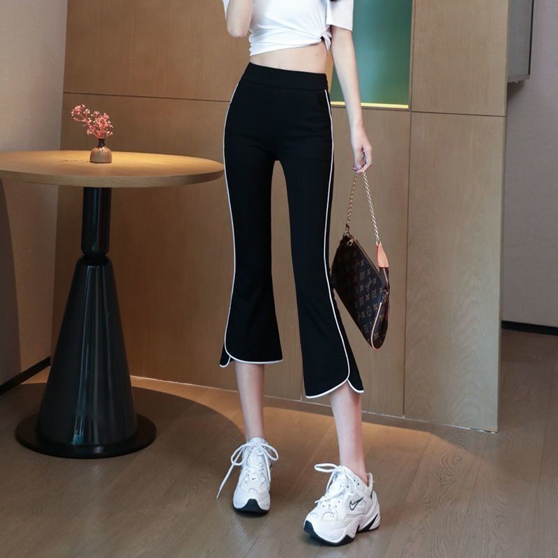 [Jenny แนะนํา] Cropped กางเกงผู้หญิงฤดูร้อนบางสไตล์ 2024 ขนาดใหญ่เอวสูง Slimmer ดู All-Match Micro Flared กางเกงกีฬากางเกงลําลอง