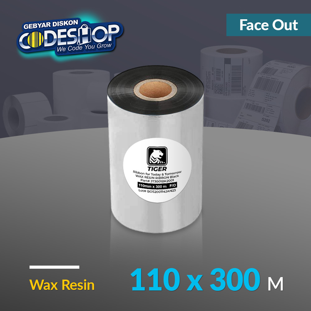 Tiger Ribbon Wax Resin 110 x 300 M Core 1 นิ้ว Face Out Ribbon Printer Barcode ใหม่