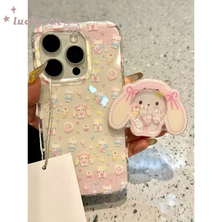 ใช้งานร่วมกับiPhone 16 15 14 13 12 11 Pro Max X Xr Xs Max 7 8 Plus SE2020 เคสโทรศัพท์Insน่ารักสีชมพูโบว์กระต่ายหูKT Cat + Lanyard + Stand Softปกหลัง
