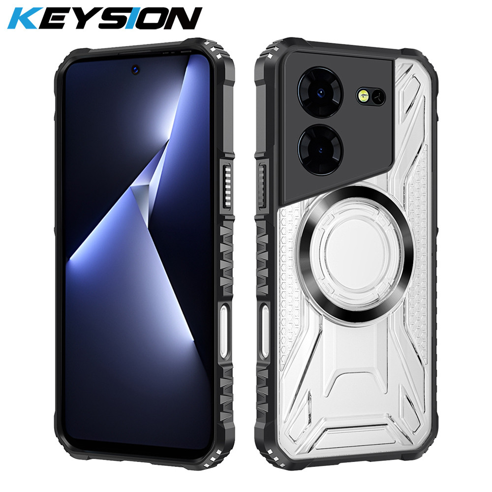 KEYSION แม่เหล็กโปร่งใสสําหรับ TECNO Pova 5 Pro 5G ซิลิโคน + PC Heavy Duty กันกระแทกฝาครอบโทรศัพท์สําหรับ Tecno Pova 5 5G