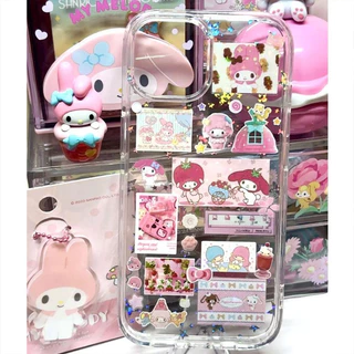 การ์ตูนลูกแมวเมโลดี้นุ่มโปร่งใส เคส iPhone16 15 14 12 11 13Pro Max 7 8Plus 16 15 14 Plus XR X XS Max สีชมพูน่ารัก