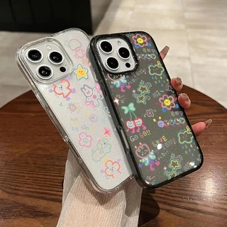 น่ารักสีสันรูปแบบการ์ตูนสําหรับiphone 16 15 14 13 12 11 Pro Max 7 8 Plus XR แฟชั่นBright Glitter Clear TPUกันกระแทกนุ่ม