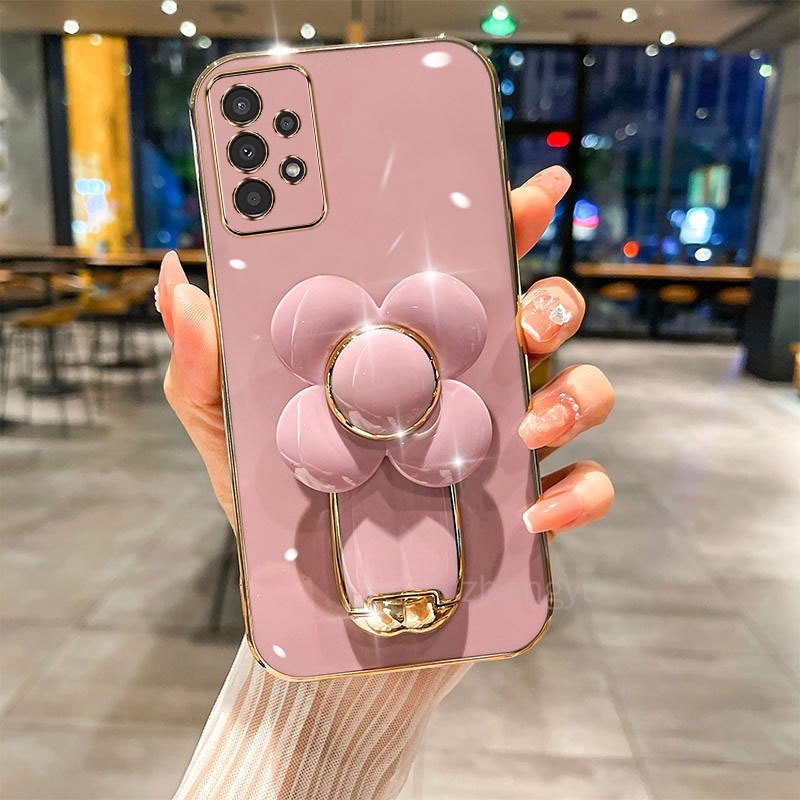 SAMSUNG ปลอกSamsung A13 4G A13 LITE 4G A23 A33 A53 A73 5G TPU 3D Windmill BracketBracketเคสโทรศัพท์บางเฉียบElectroplated Smooth Soft Case Shock proofฝาครอบกันชนเคสโทรศัพท์
