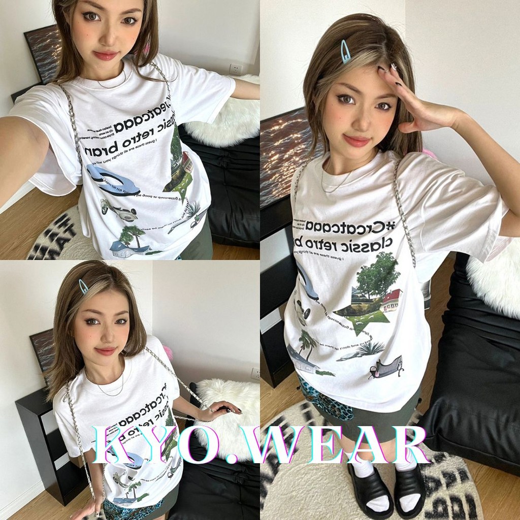 KYO 🌸 เกาหลีสไตล์  ผู้หญิง เสื้อยืด Cotton 100% ผ้านุ่มใส่สบาย ใส่ได้ทุกโอกาส พิมพ์ลาย "CREATEGGA" ส่งจากไทย ⚡️