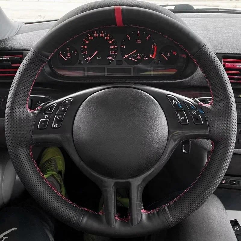 ภายในรถพวงมาลัย Hand Braid Perforated หนังสําหรับ BMW 3 5 Series E46 Coupe E39 X5 E53 Z3 E36 2000-20