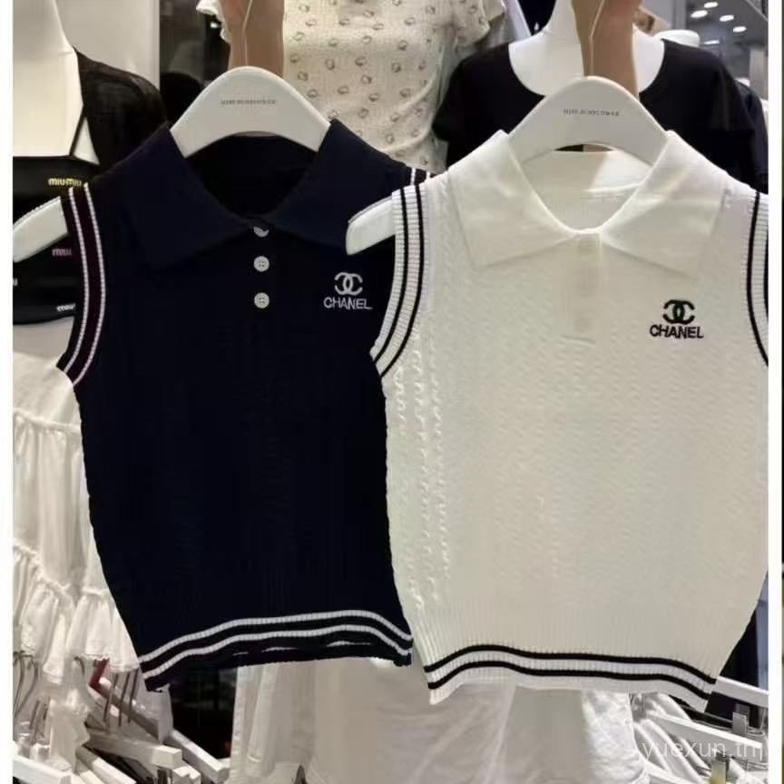 เสื้อกั๊กโปโลสำหรับผู้หญิง สไตล์ถักคอปก พิมพ์ลายอักษร ขนาด9PK