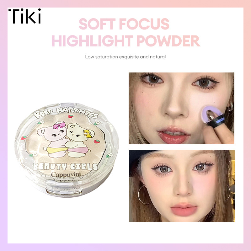 cappuvini beauty girls ไฮไลท์แป้งอัดแข็ง เครื่องสําอางแต่งหน้า เนื้อโมโนโครม ลายซากุระน่ารัก สําหรับนักเรียนหญิง-tk