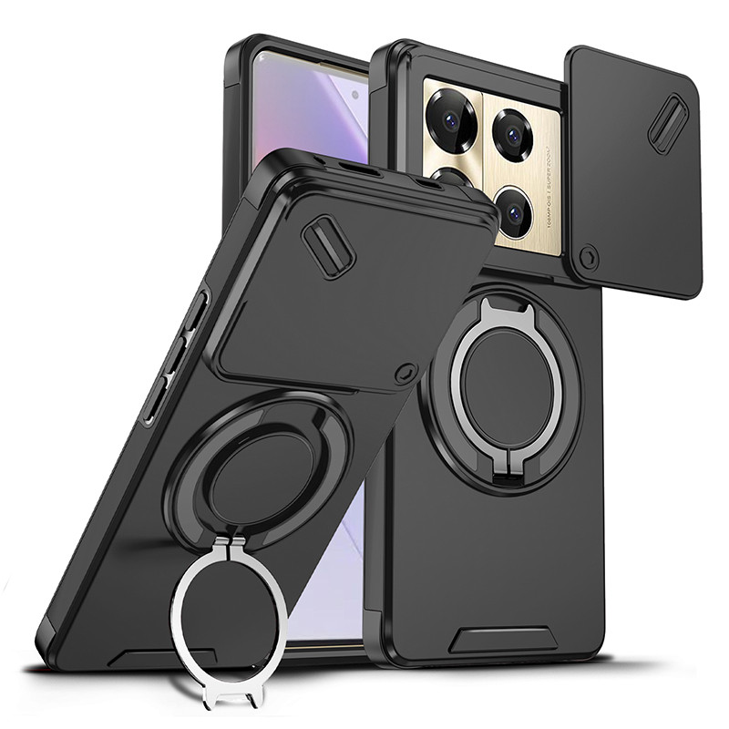Infinix Smart 10 Plus 9 Hot 50i Note 40 50 Pro Plus Note 50 Pro+ GT 20 Pro Tecno Spark Go 2 สไลด์เลนส์กล้องแหวนป้องกันขาตั้งเคสโทรศัพท์แม่เหล็กขาตั้งเกราะกันกระแทกฝาครอบซิลิโคนแข็ง
