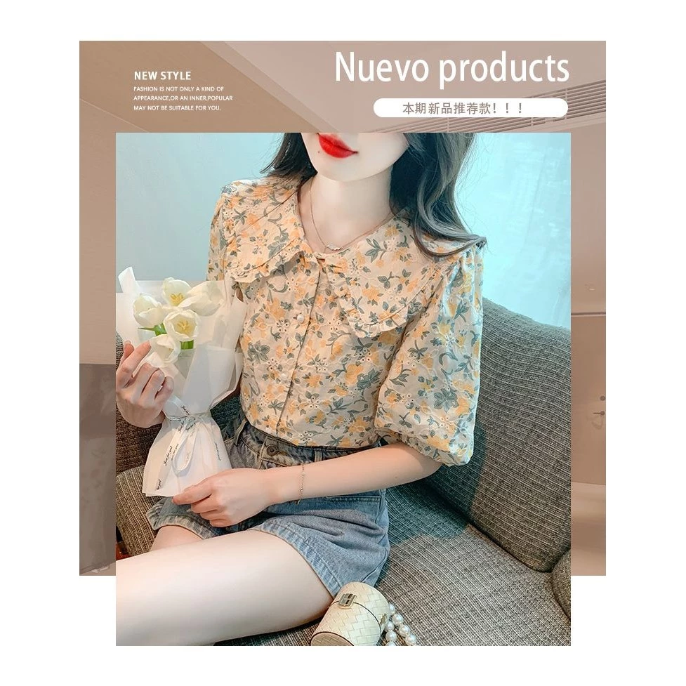 เสื้อลายดอกไม้ผู้หญิง ไซส์ S-2XL แขนสั้น ทรงหลวม สไตล์เกาหลี thumbnail 8