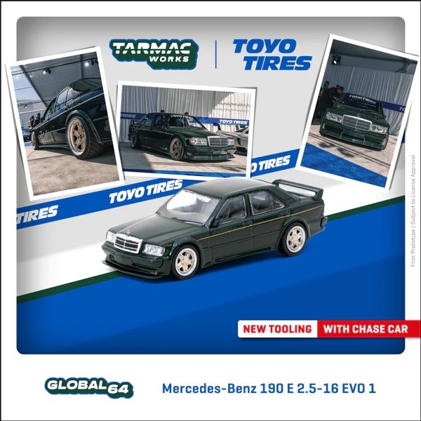 Tarmac Works 1:64 GLOBAL64 Mercedes-Benz 190 E 2.5-16 EVO 1 TOYO TIRES T64G-057-TOYO