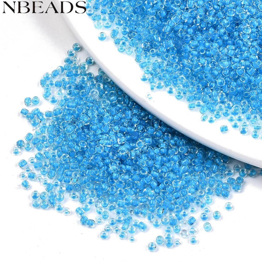 50gs 12/0 เม็ดแก้วลูกปัดโปร่งใสภายในสีรูกลมลึก Sky Blue 12/0 2 ~ 2.5x1.5 ~ 2 มม. รู: 0.8 มม.ประมาณ 3