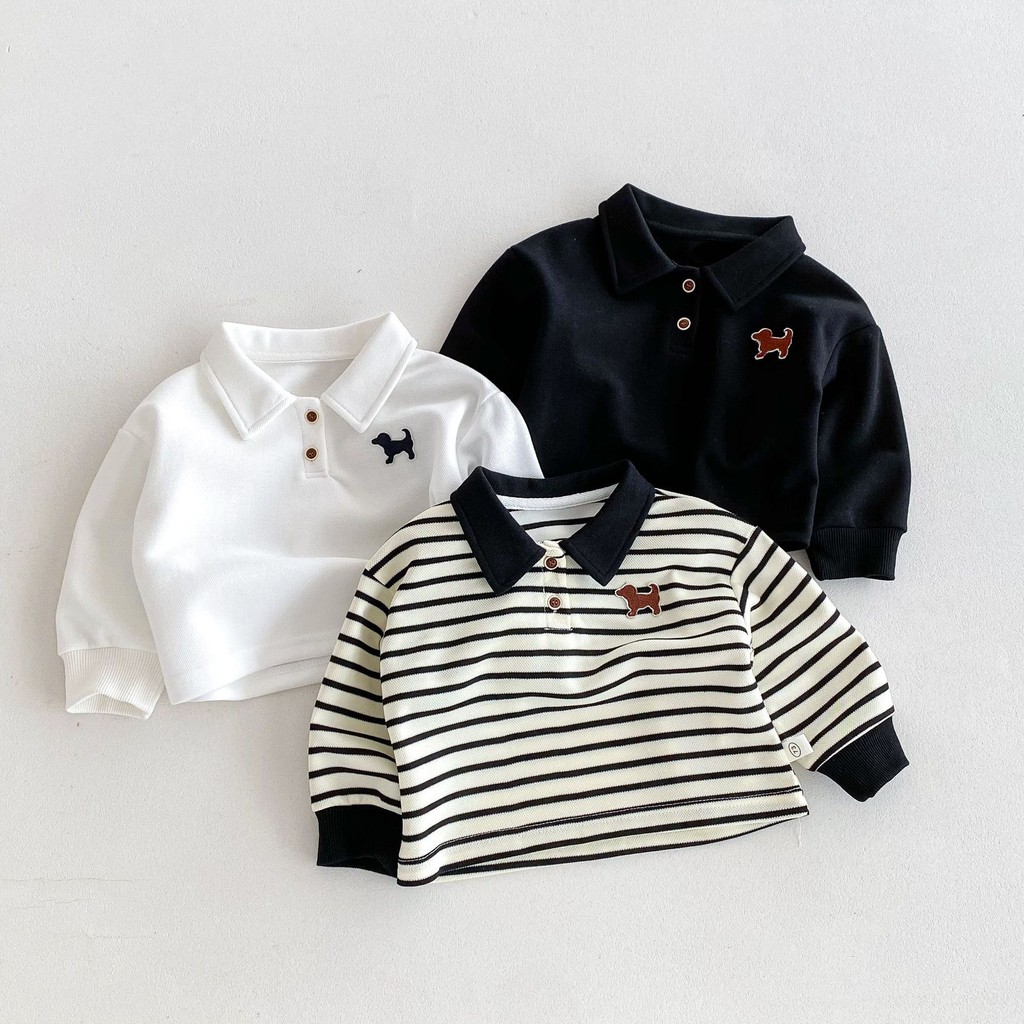 เสื้อโปโลแฟชั่นสำหรับเด็กอายุ 0-4 ปี เครื่องแต่งกายสไตล์เกาหลีสำหรับฤดูใบไม้ร่วง พร้อมชุดให้อินเทรนด์