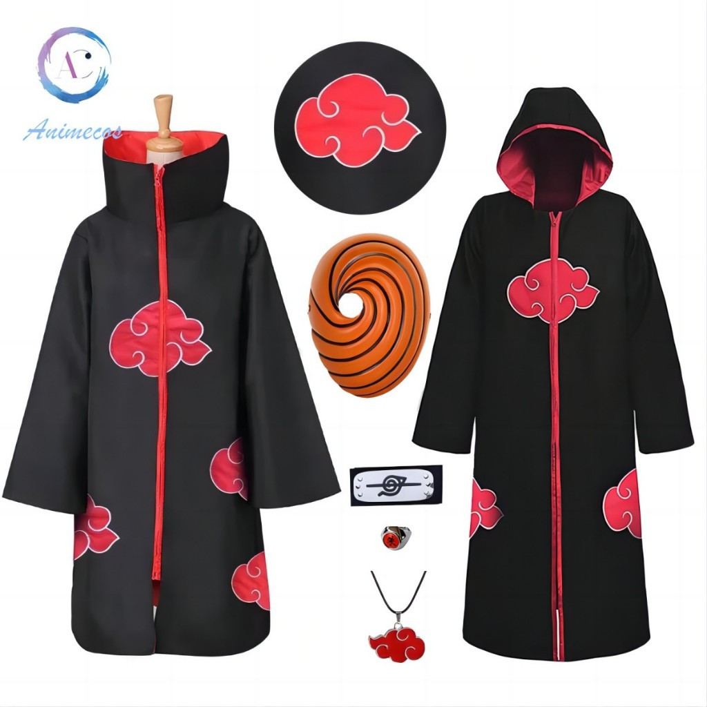Naruto เครื่องแต่งกาย Akatsuki เสื้อคลุมคอสเพลย์ Sasuke Uchiha Cape คอสเพลย์ Itachi เสื้อผ้าคอสเพลย์