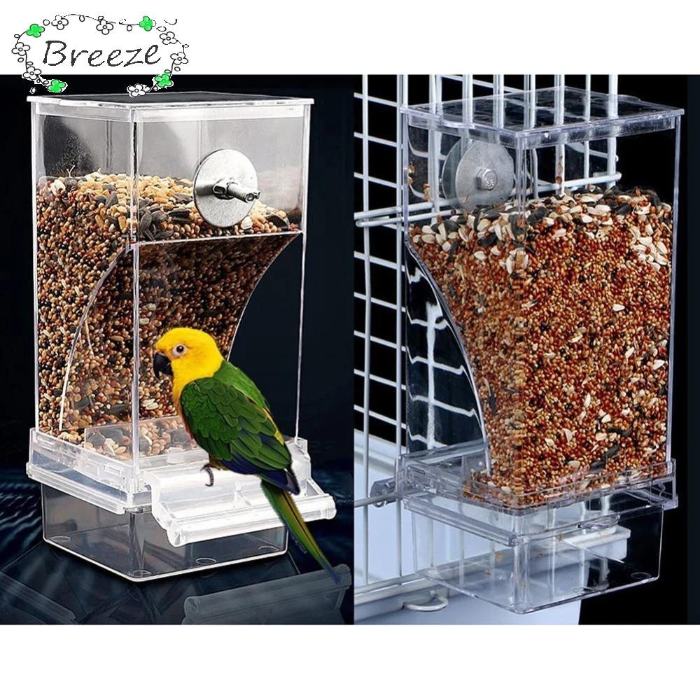 BREEZE เครื่องให้อาหารนกอัตโนมัติ, ภาชนะบรรจุอาหาร No Mess เครื่องป้อนนกแก้วอัตโนมัติ, อุปกรณ์เสริมกรงนกป้องกันน้ํากระเซ็นความจุขนาดใหญ่