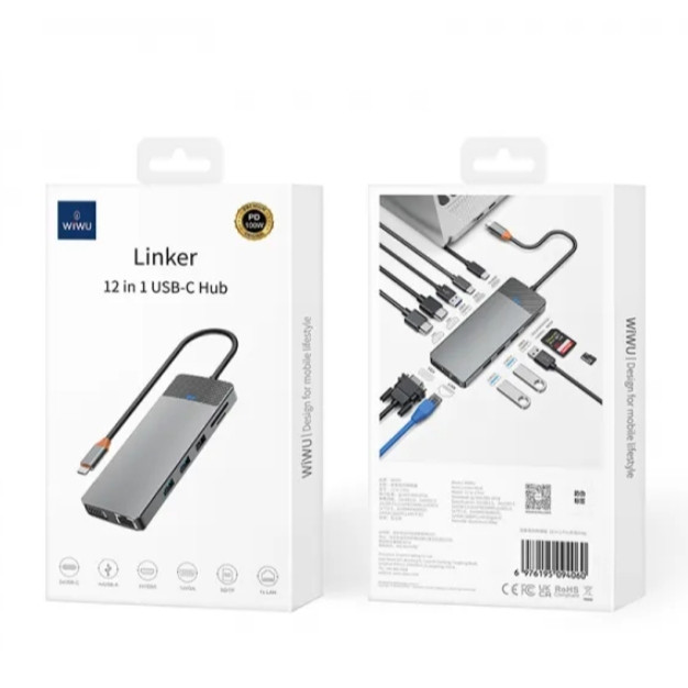 Wiwu Linker 12 in 1 Pro USB-C HUB – สีเทา