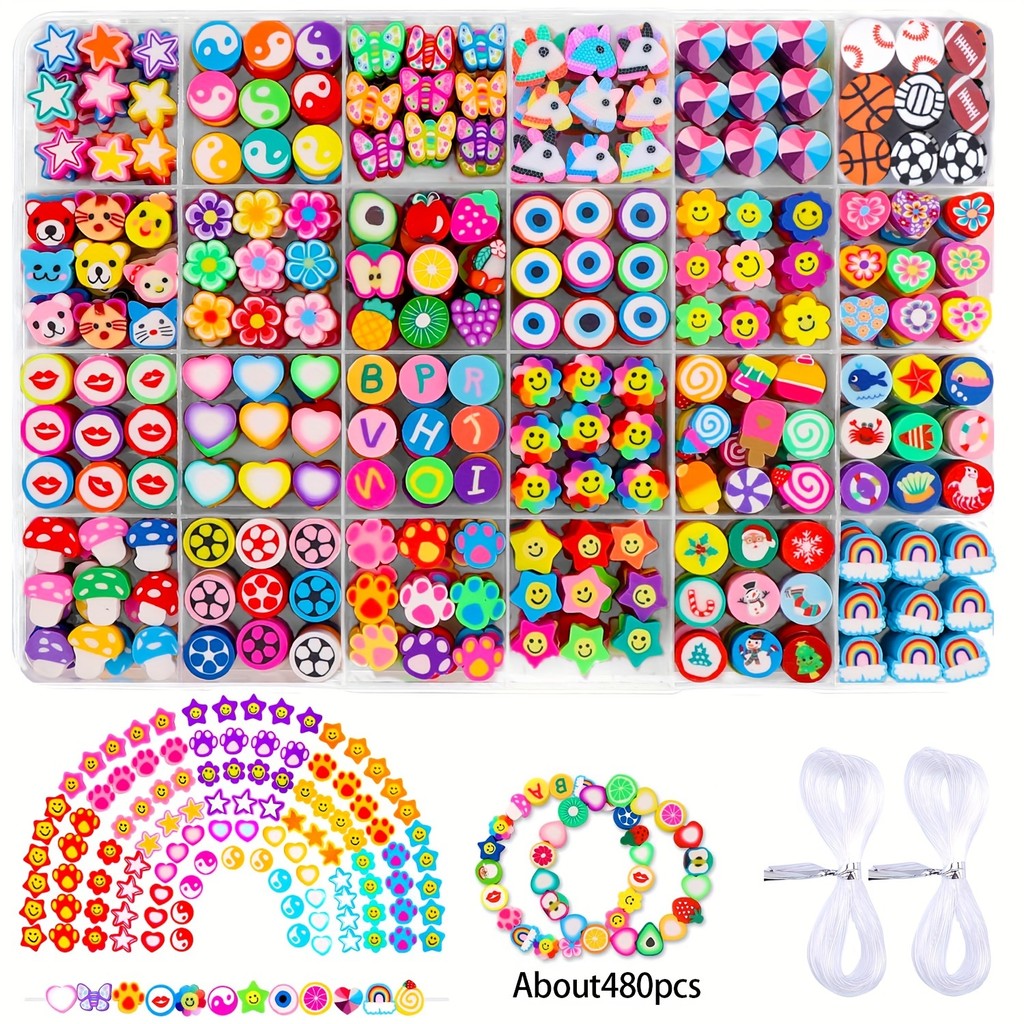 15-24 Grids Polymer Clay Beads Set Letter Imitation Pearl Beads Soft Pottery Beads Gift Box for DIY 