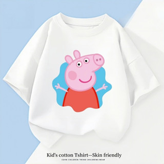 🌴 Peppa Pig แม่ลูกเสื้อยืดคอกลม 100% ผ้าฝ้ายแขนสั้นด้านบน