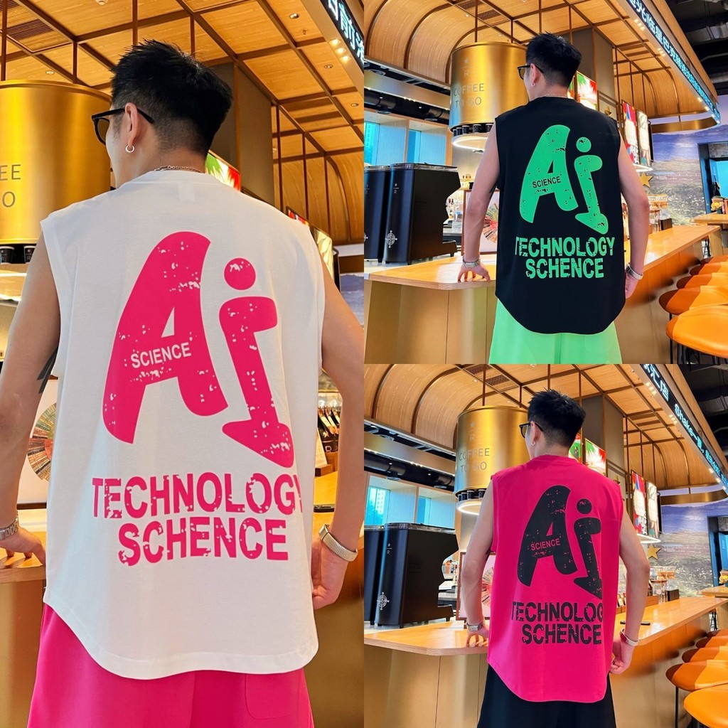 M-4XL ขนาดใหญ่ผู้ชายรอบคอแขนกุดเสื้อยืดฤดูร้อนผ้าฝ้ายแท้กีฬาเสื้อกั๊ก American Letter พิมพ์ Casual A