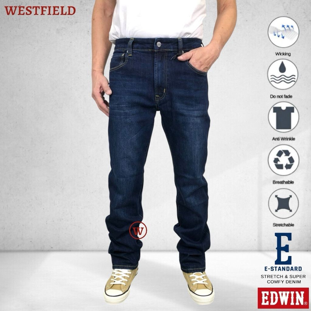 สินค้าใหม่ EDWIN E-Standard Menes 505 Dark Vintage Stretchable Straight Cut Jeans ( 7505 2816 ) Selu