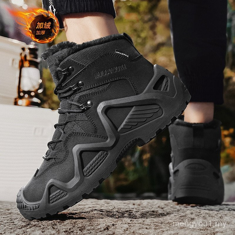 ขนาดใหญ่ฤดูใบไม้ร่วงฤดูหนาวบวกกํามะหยี่กลางแจ้ง Anti-Slip Peak Climbing Casual รองเท้าผ้าฝ้ายฤดูหนาว