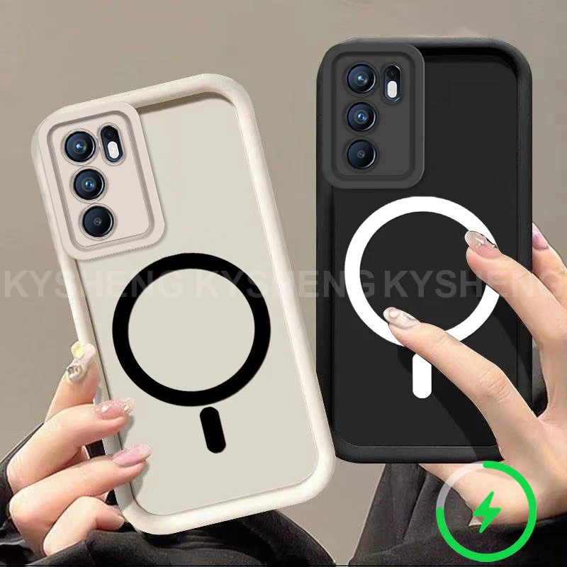 สําหรับ OPPO Reno 6 4G 5G 6Z 5G Reno 6 PRO 6 PRO + เคสโทรศัพท์ชาร์จแม่เหล็ก Simple anti drop ถุงลมนิรภัยซิลิโคน TPU soft shell 012