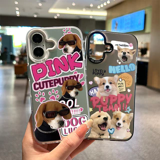 🔥NüCase🔥ส่งจากไทย สีดำหรูหราซิลิโคนแข็งกรณีโทรศัพท์ สุนัขเล็กสุดทัศน์สีชมพู for IPhone 13 15 7Plus 14 12 11 Pro MAX 7P