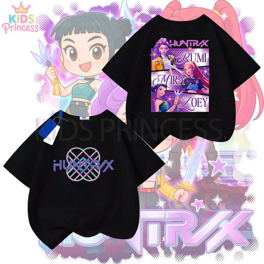 COD (จัดส่งตลอด 24 ชั่วโมง) Kpop Demon Hunters ผ้าฝ้าย 100% เสื้อเชิ้ต เสื้อยืดสีดำ เสื้อยืดสีดำ 90-150CM N26