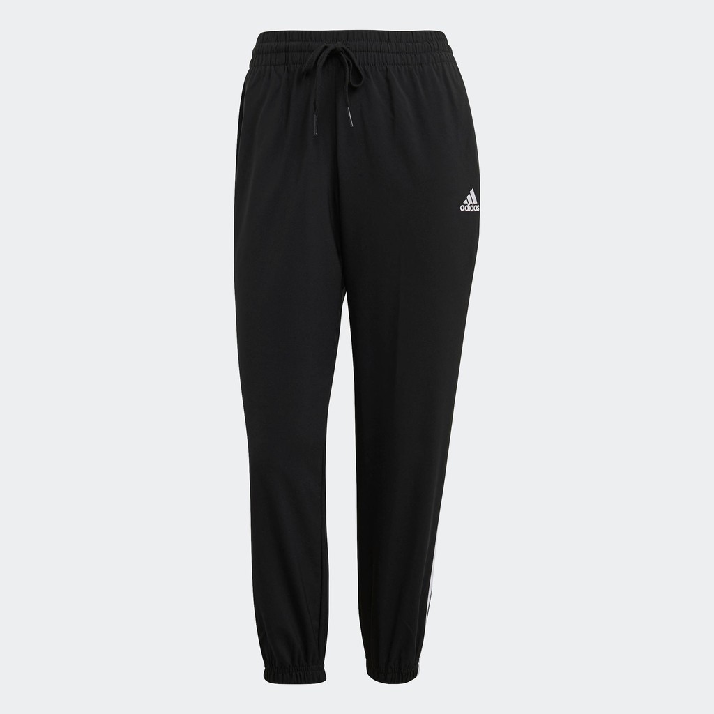 adidas ไลฟ์สไตล์ กางเกงขา 7 ส่วน adidas Essentials Woven 3-Stripes ผู้หญิง สีดำ GM5559