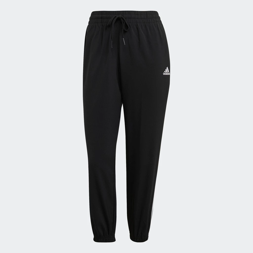 adidas ไลฟ์สไตล์ กางเกงขา 7 ส่วน adidas Essentials Woven 3-Stripes ผู้หญิง สีดำ GM5559