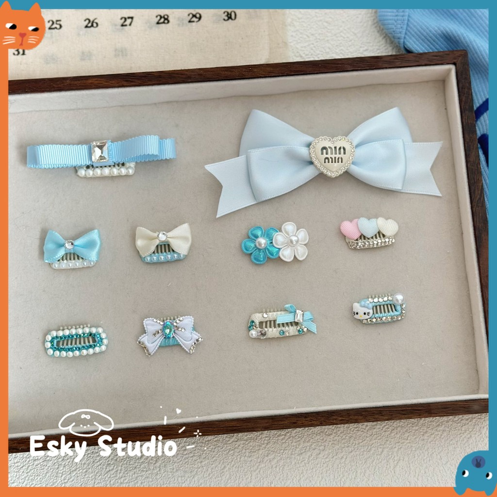 Pet BB Clip กิ๊บติดผมสุนัข Blue Bow Matese Yorkshire Teddy Comb Clip อุปกรณ์สุนัขน่ารัก