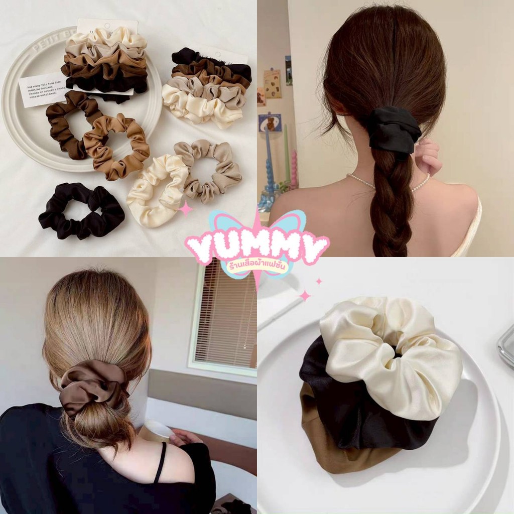 🎀Yummy Shop🎀พร้อมส่ง (VO-47) ยางรัดตัว ผ่านุ่มนิ่ม ผ้าซาติน สไตล์มินิมอลสาวเกาหลี ยืดพอดี