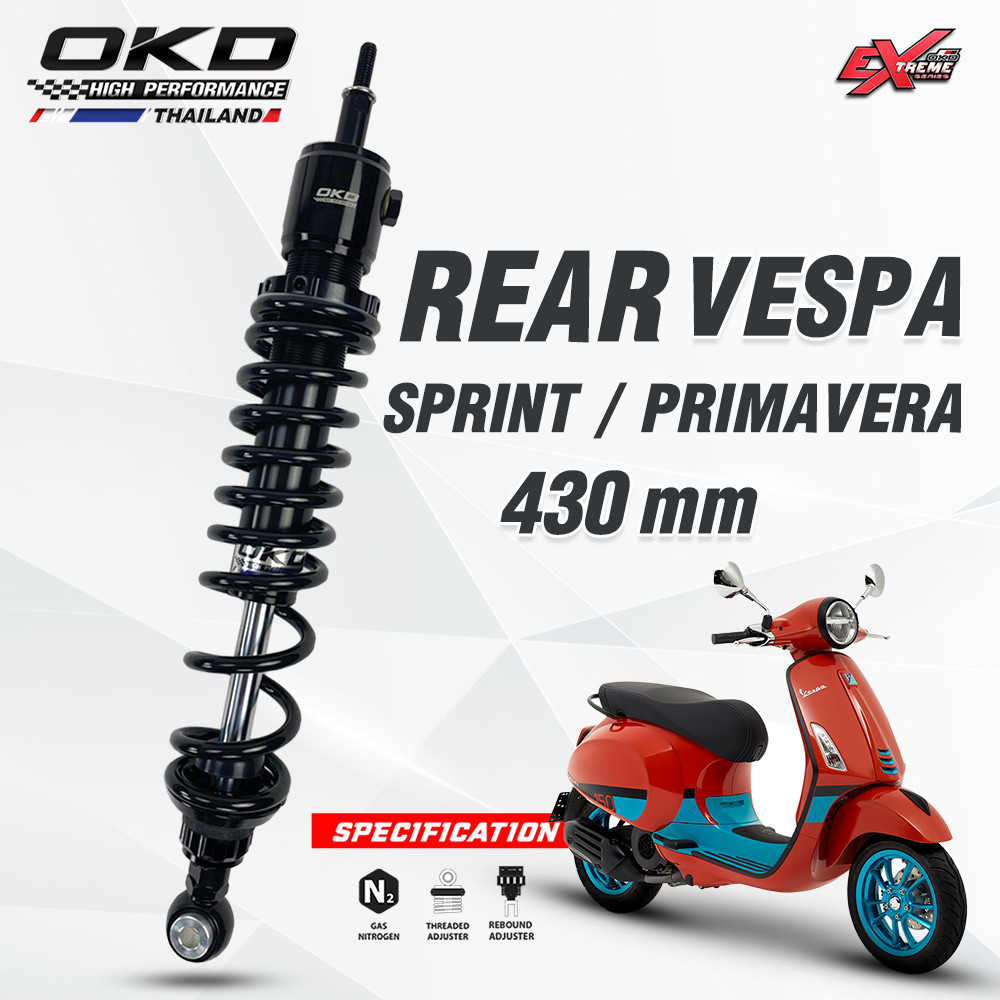 โช๊คหลังOKD สำหรับVespa Sprint และPrimavera ยาว430mmเท่าเดิม โช๊คOKDแท้ โช๊คแต่งOKD