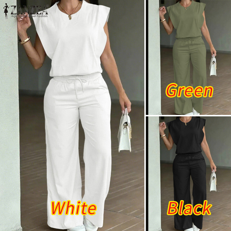 ชุดลำลองซานเซีย สไตล์เสื้อครอปแขนกุดและกางเกงขากว้าง สำหรับผู้หญิง