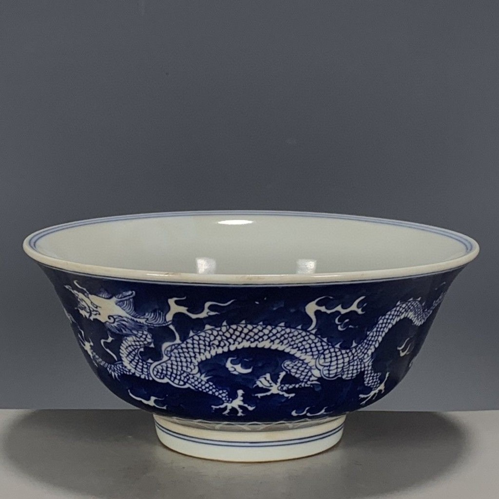 8-14-20 เครื่องลายครามโบราณสินค้าเก่าคอลเลกชันสินค้าเก่า Daqing Kangxi Year-Made Blue White Dragon P