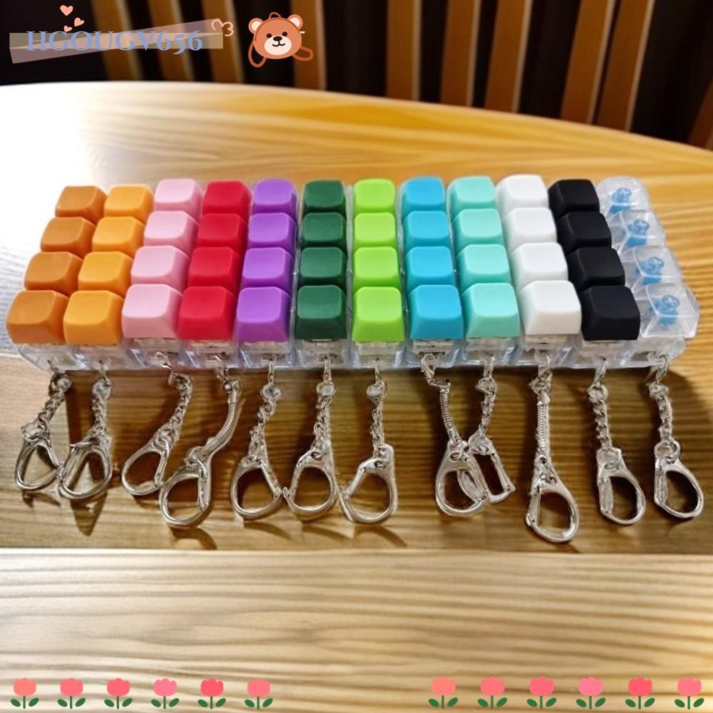 HGOUGVT คีย์บอร์ด Fidget ของเล่น,พร้อมพวงกุญแจ Diy Keycaps ของเล่นเครื่องทดสอบเพลา 4 ปุ่ม, ตลกความเครียดบรรเทาปุ่มนิ้วแป้นพิมพ์พวงกุญแจผู้ใหญ่