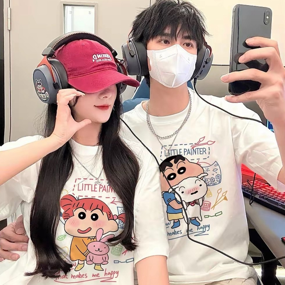 🌈MKLเสื้อยืด คอกลม ผ้าฝ้าย พิมพ์ลายการ์ตูนชินจัง ทรงใหญ่ โอเวอร์ไซส์ 13  สี แฟชั่นสไตล์เกาหลี #C010-