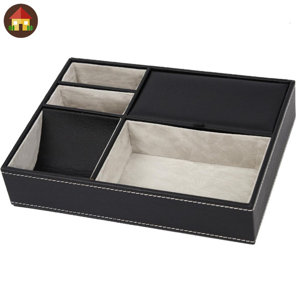 ถาด Valet ผู้ชาย 5 ช่อง Decent Valet ถาด Organizer หนัง Faux Nightstand Organizer Valet Dresser กล่อ