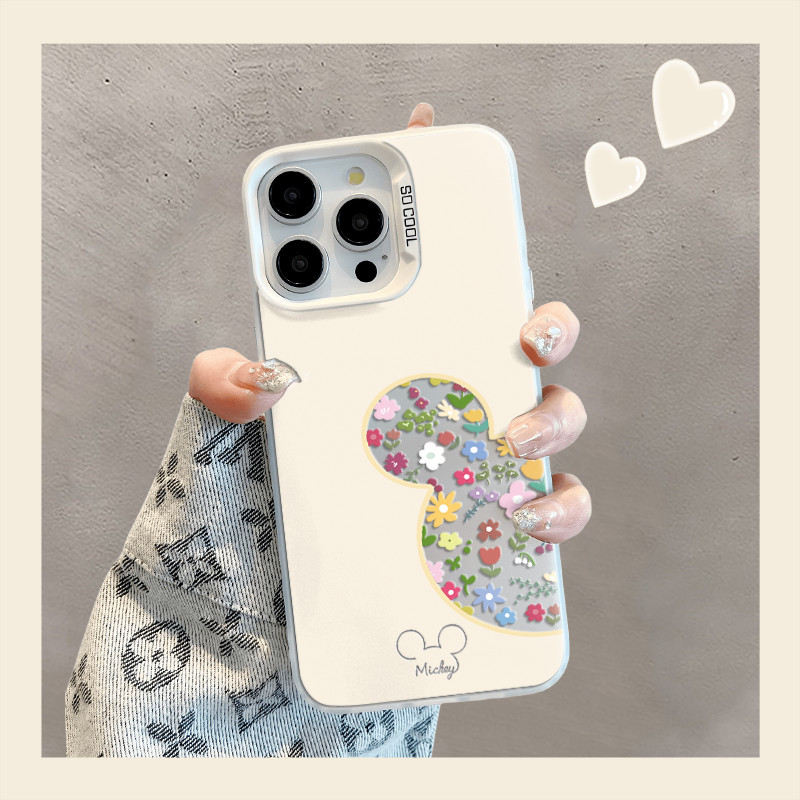 ดอกไม้ Mickey สําหรับ iPhone 17 16 16E 15 14 13 12 11 Pro Plus Max X XR Xs Max Air Border พิมพ์รวมทุกอย่าง Fullcover กล้องกันกระแทก MSCY ราคา ถูกที่สุด ดีลบีเคเค