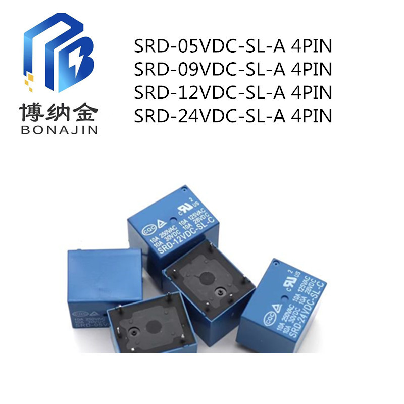 10pcs BONJI SRD-05VDC-SL-A SRD-09VDC-SL-A SRD-12VDC-SL-A SRD-24VDC-SL-A 4PIN 10A รีเลย์ไฟ