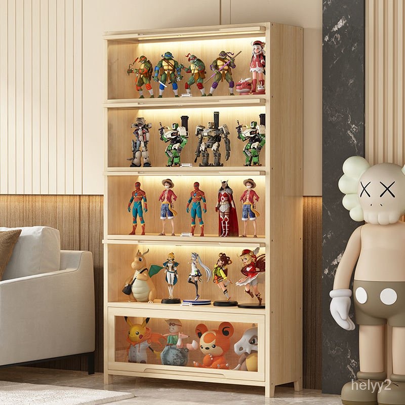 Wooden Display cabinet Lego Gundam Acrylic Transparent Imitation Glass Shelf Showcase Model