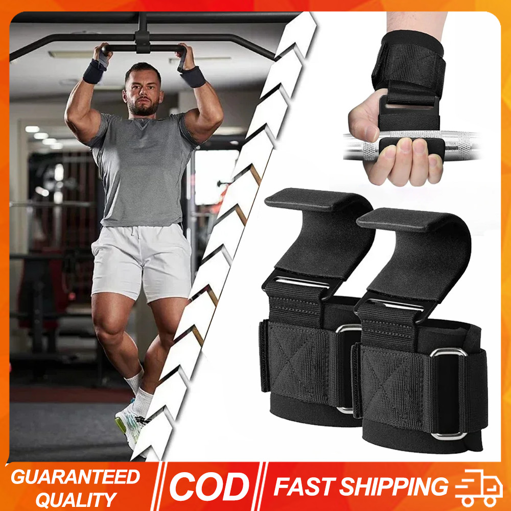 (จ่าย.cod) ตะขอสำหรับยกน้ำหนักDeadliftและการฝึกกำลัง พร้อมสายรัดข้อมือ
