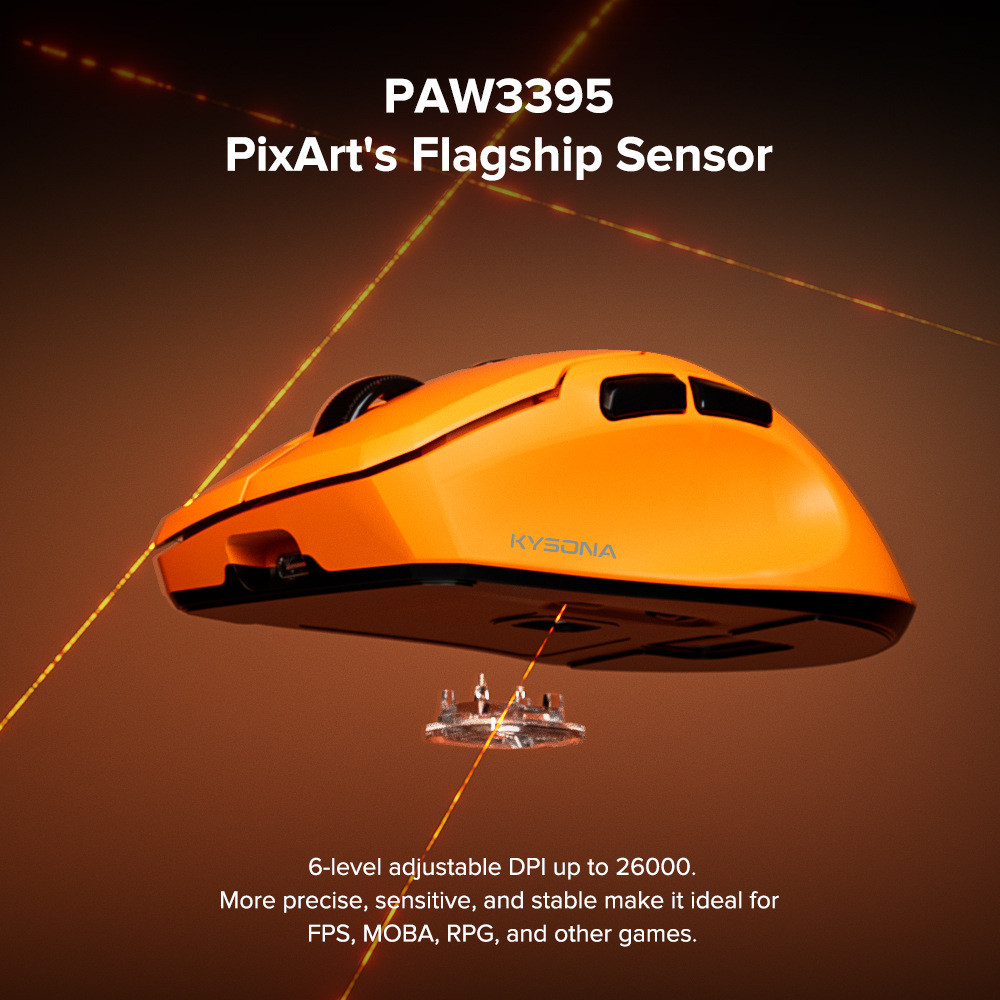 เมาส์เล่นเกมไร้สายสามโหมด E-Sports น้ําหนักเบา Ergonomic KYSONA Uranus Pro