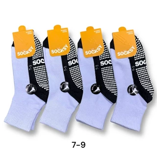 ถุงเท้า นักเรียน SOCKSY แบบกันลื่น สีขาว/เทา แพ็คละ 12คู่