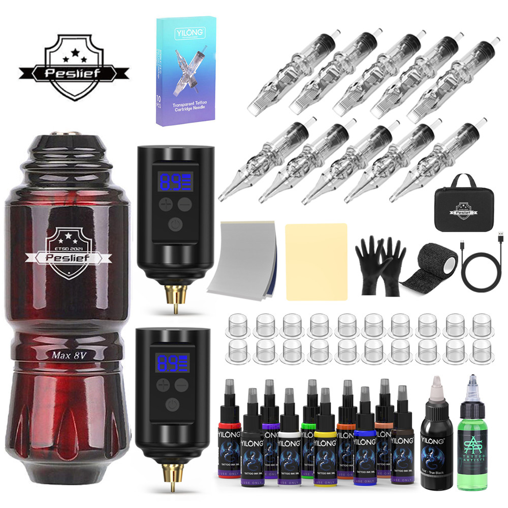 YILONG Rocket Dual-Battery Wireless Tattoo Pen Kit - 21500mAh ความจุสูง/มอเตอร์ไร้แปรงญี่ปุ่น/Type-C Fast Charging | รวมอุปกรณ์เสริมระดับมืออาชีพ 50 ชิ้น (เข็ม + หมึก + พี