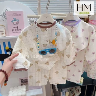 ใหม่ ชุดนอนเด็ก เสื้อแขนยาวกางเกงขายาว ชุดลำลองเด็ก กระดุมหน้า ผ้าบางเบา ใส่สบาย