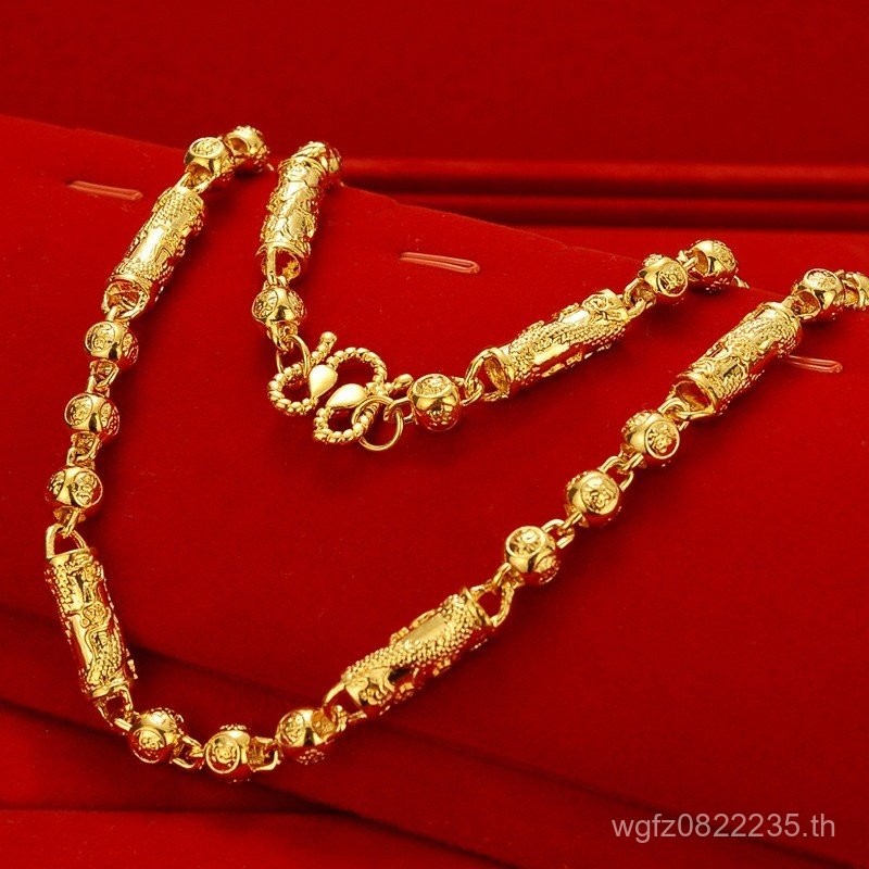สร้อยคอมังกร พิมพ์ดีไซน์คลาสสิก ทรงกระบอกทรายโซ่ทอง ใหม่ WH6K