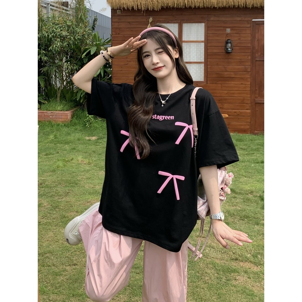 (จัดส่งตลอด 24 ชั่วโมง) FACAI ʕ•͡-•ʔ เสื้อผ้าวินเทจผู้หญิง เสื้อยืดพิมพ์ลายวัยรุ่นแฟชั่นเสื้อยืดโอเวอร์ไซส์แขนสั้นสีขาว
